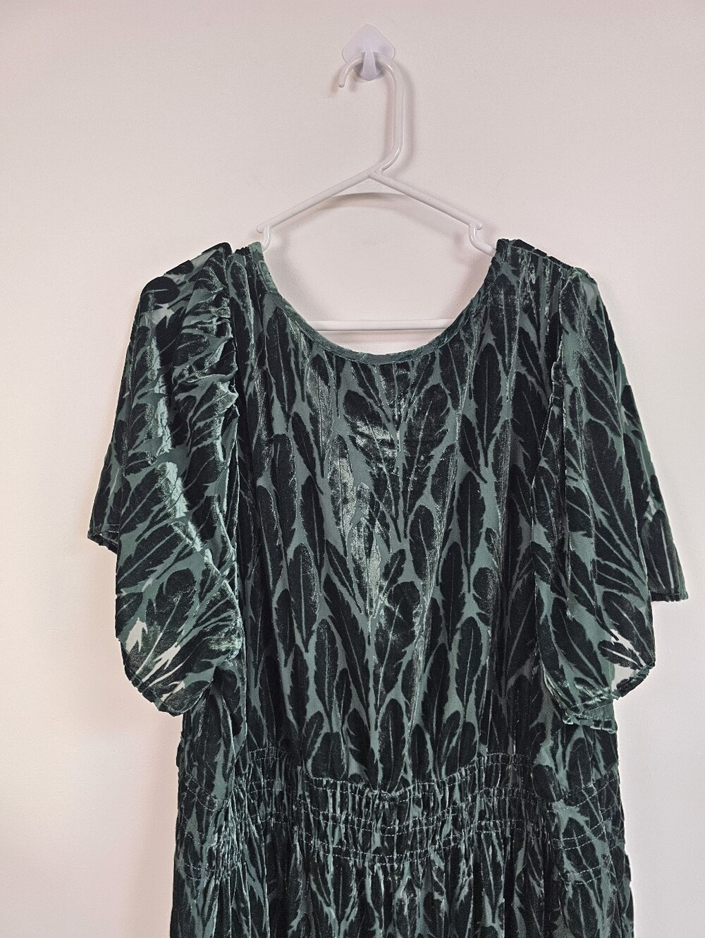 Anthropologie Summerset Velvet Burnout Feather Print Maxi Tiered Dress - Picture 8 of 10